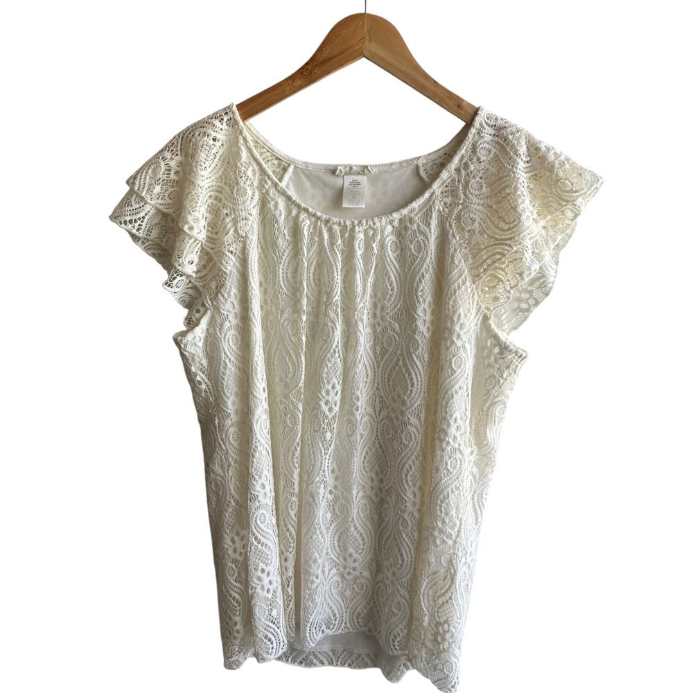 Brittany Black Lace Top‎ Ruffle  Elegant Blouse Party Cocktail Cream XL